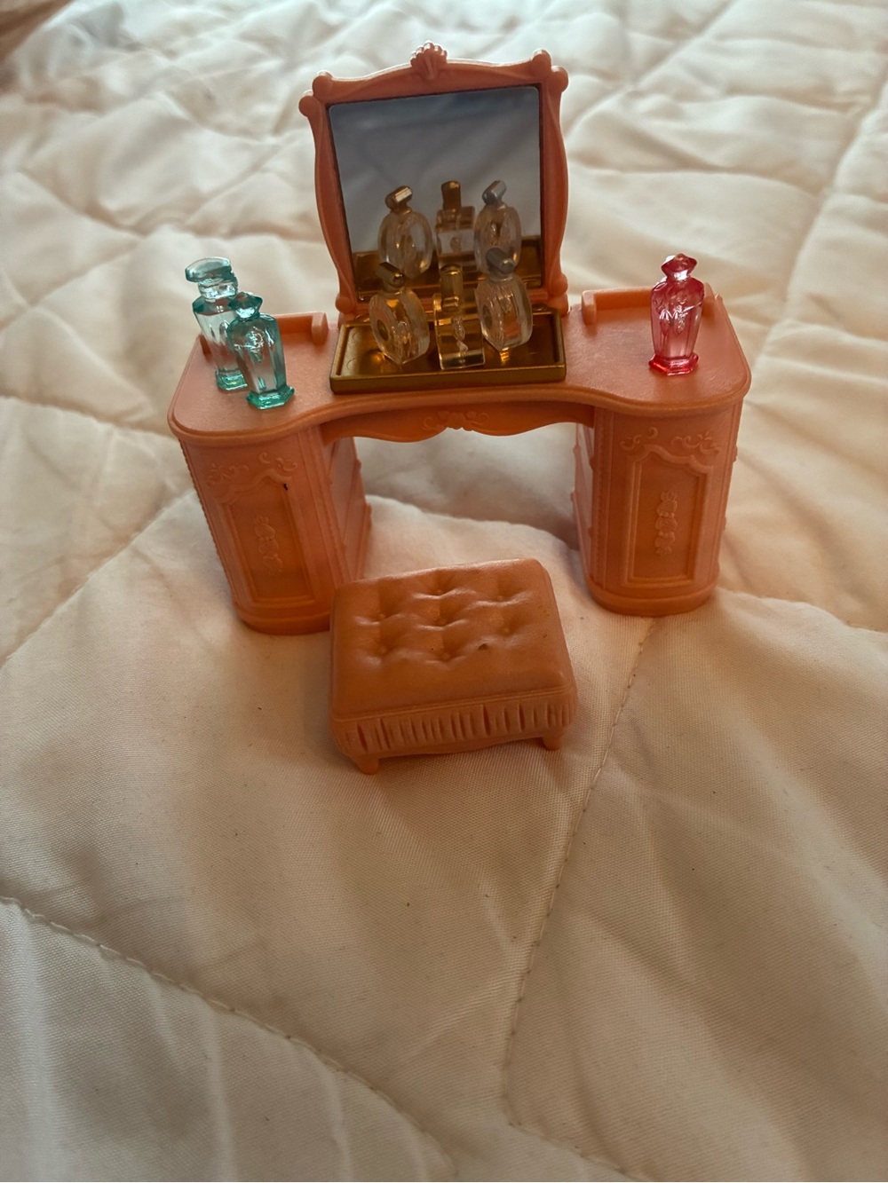 Pink Doll Vanity Playset with Matching Stool